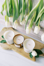 Load image into Gallery viewer, handmade in NC soy wax candle with wooden crackling wick spring scent