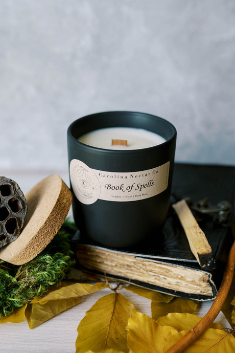 Book of spells soy candle handmade in NC