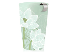 Load image into Gallery viewer, mint green lotus tea steeping mug with lid and infuser
